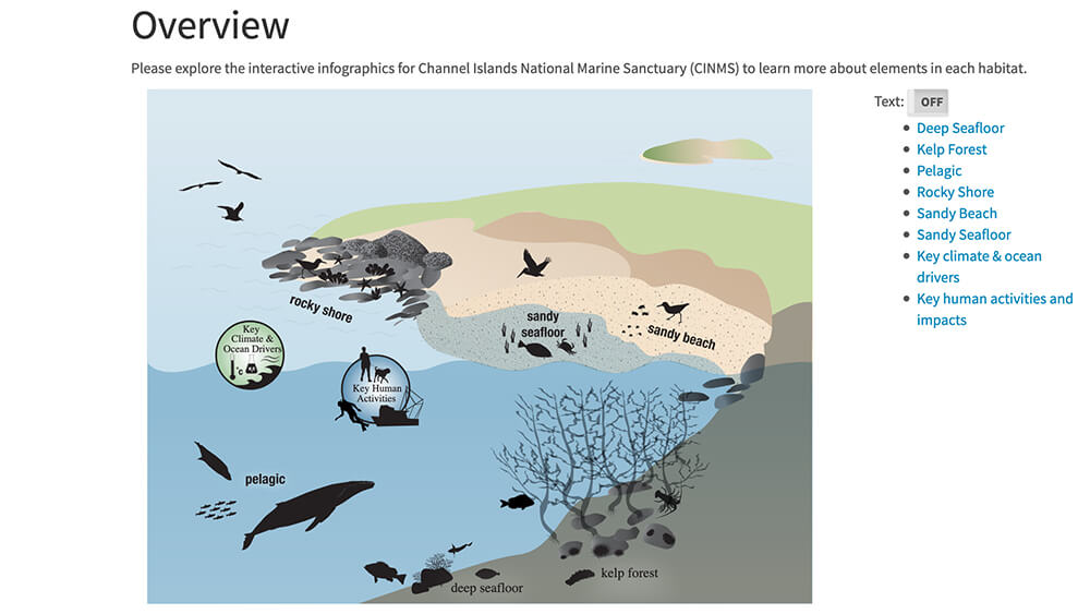 Graphic showing various habitatrs in channel islands national marine sanctuary