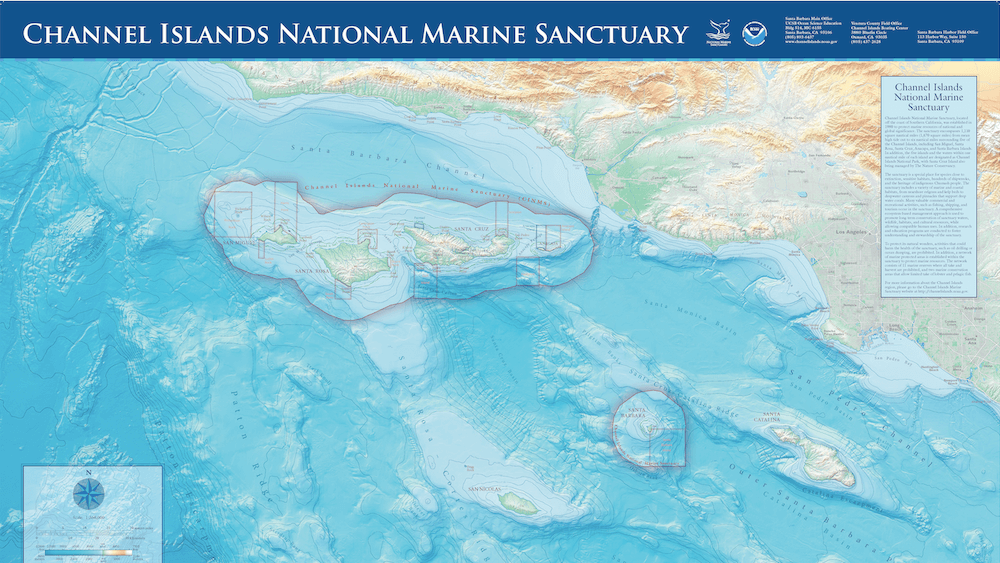 map of california coast with the Channel Islands National Marine Sanctuary boundry