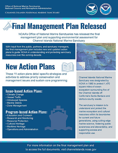 One-pager Infographic on 2023 Channel Islands National Marine Sanctuary Final Management Plan
